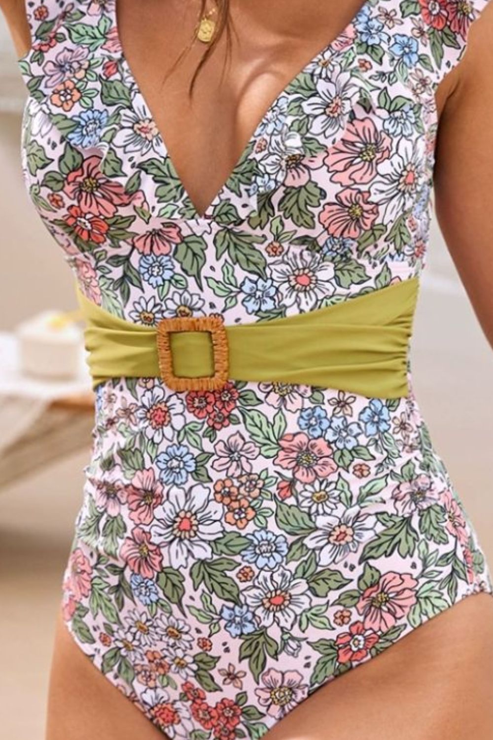 Ruffled Plunge Floral One-Piece Swimwear - Image 6