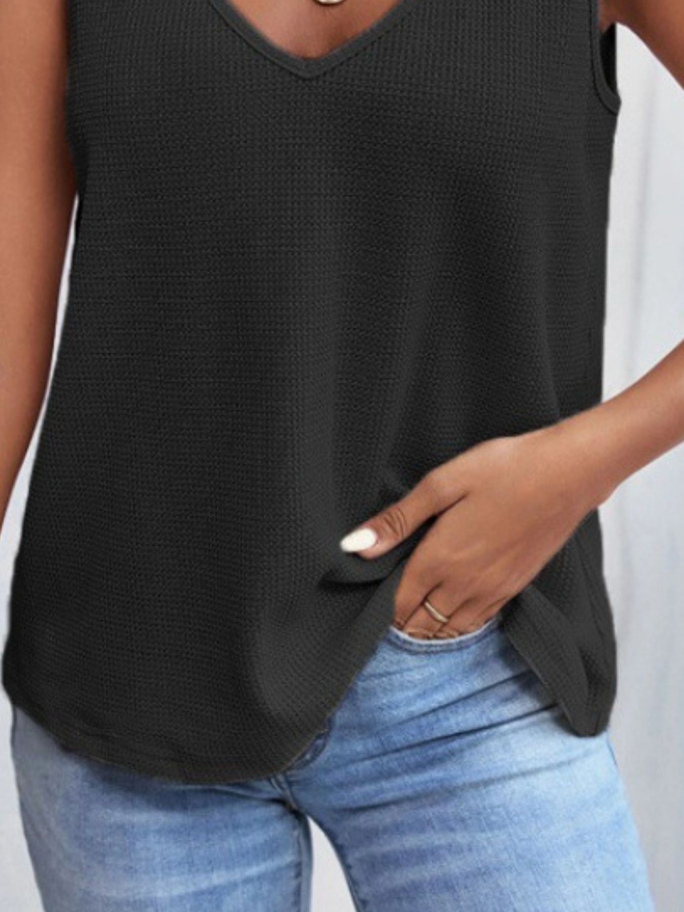 Full Size Lace Trim V-Neck Waffle Knit Tank Plus Size - Image 7