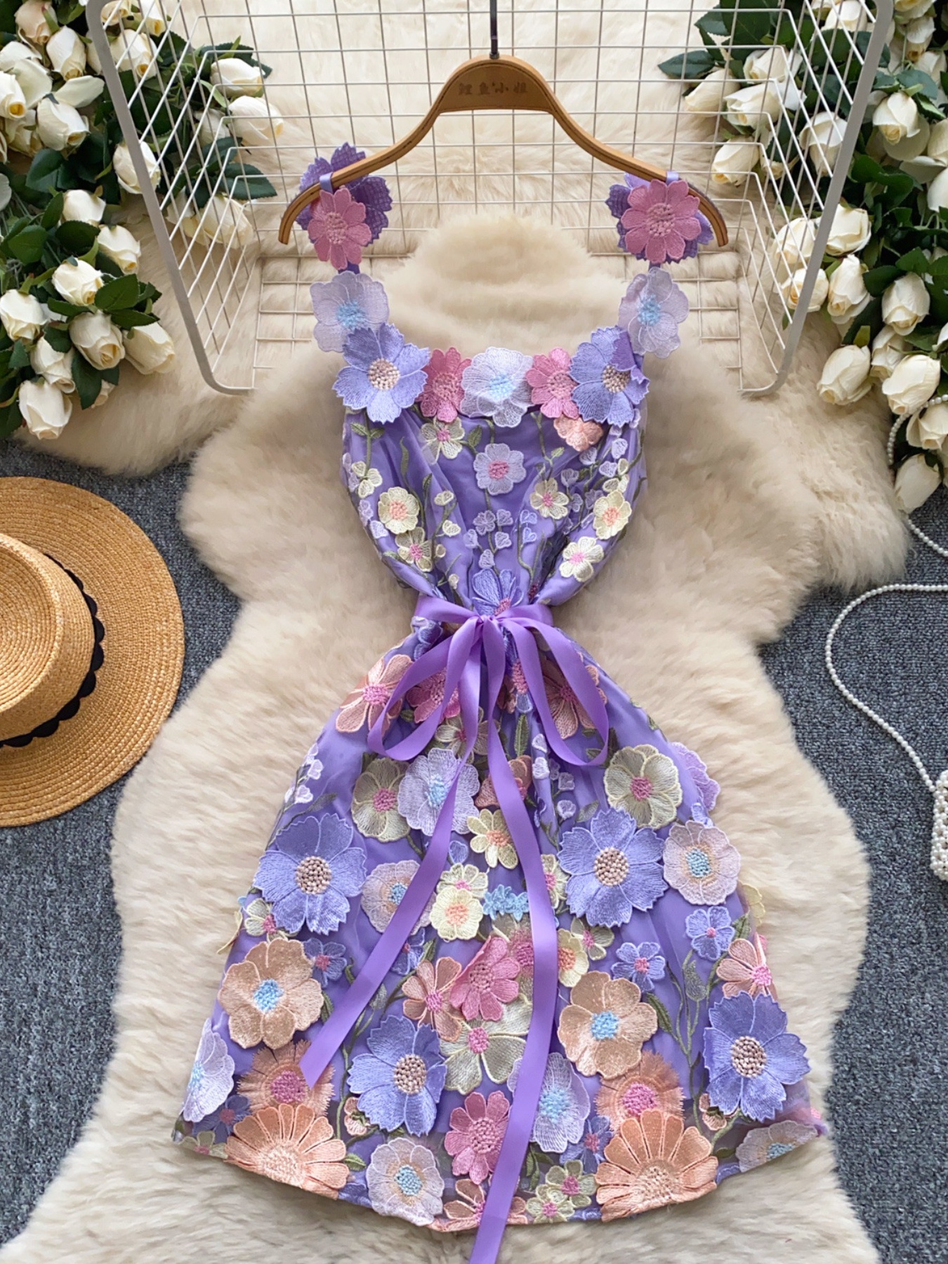Floral Tie Waist Mini Dress - Image 17