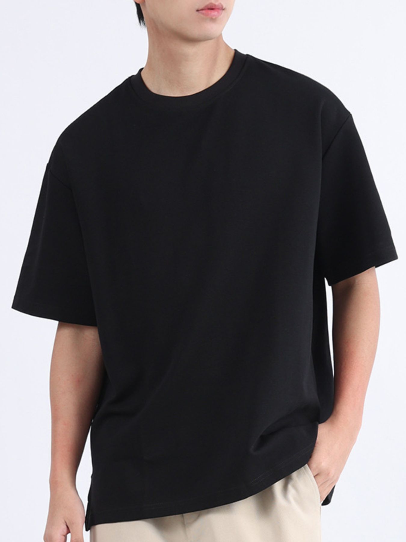 Men's Plus Size Solid Color Round Neck T-Shirt - Image 10