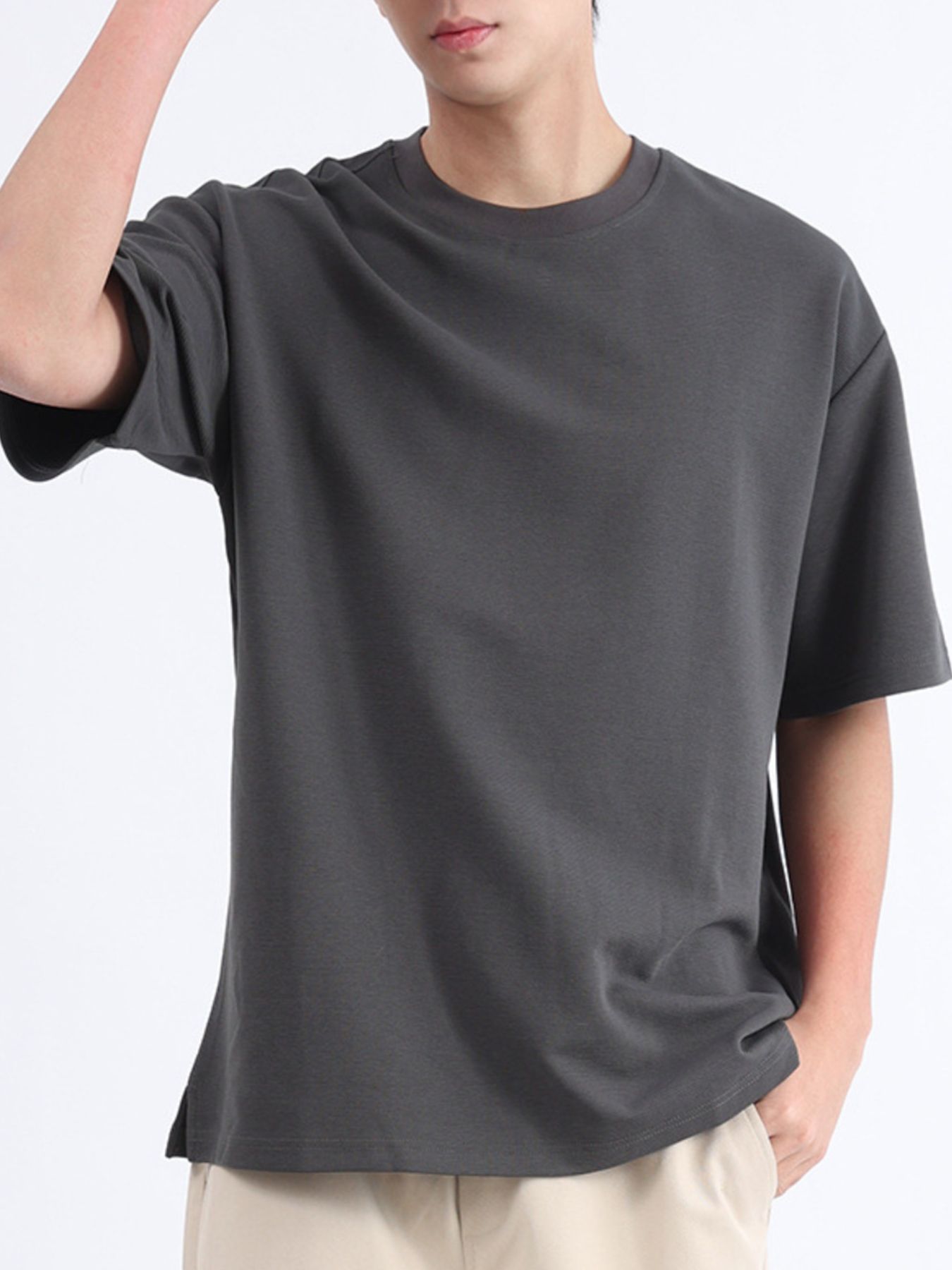Men's Plus Size Solid Color Round Neck T-Shirt - Image 8