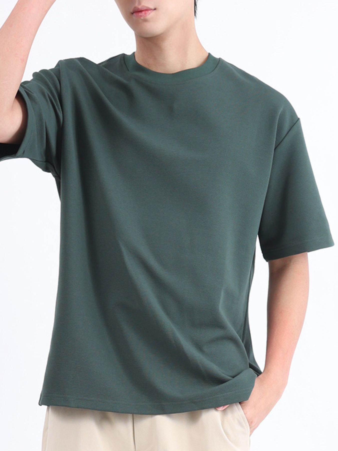 Men's Plus Size Solid Color Round Neck T-Shirt - Image 6