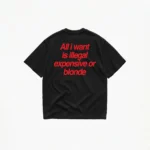 ALL I WANT TEE – ILLEGAL, EXPENSIVE OR BLONDE - Image 2