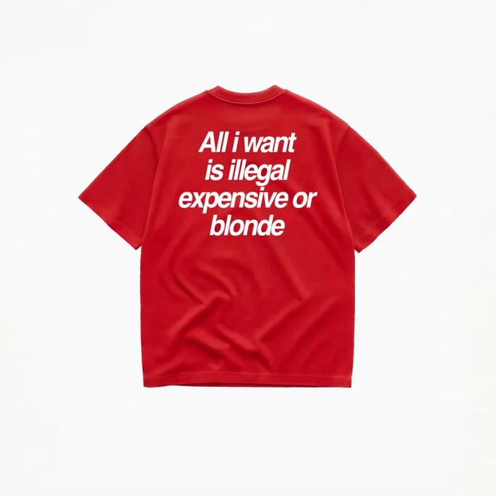 ALL I WANT TEE – ILLEGAL, EXPENSIVE OR BLONDE - Image 4